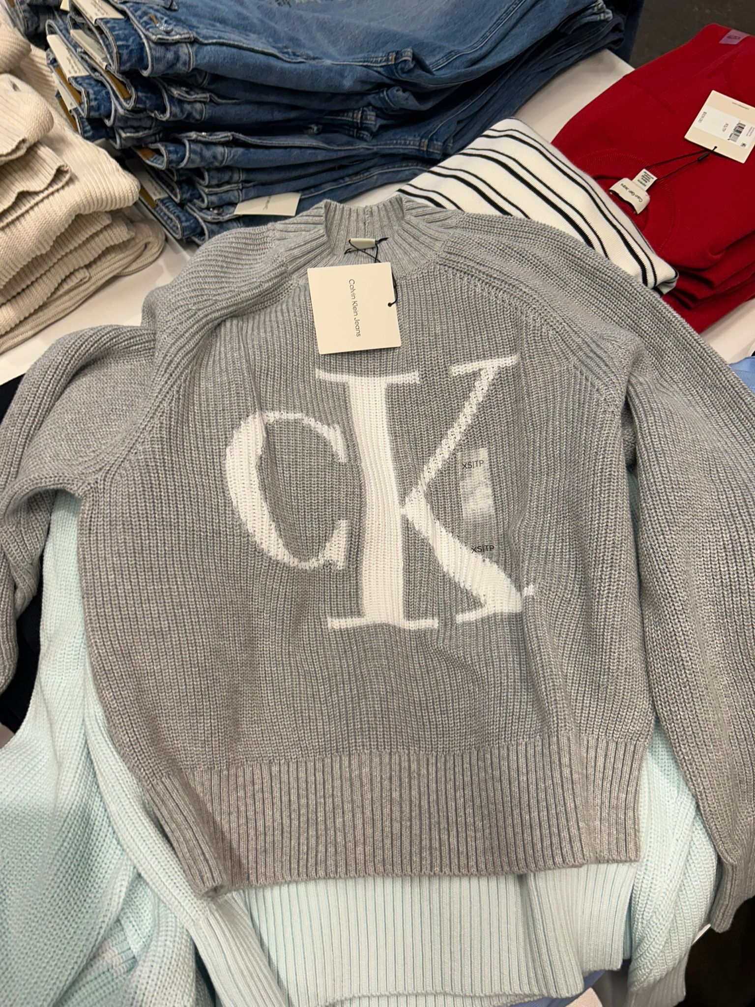 Womens' Calvin Klein Smooth Cotton Monogram Rib Classic Sweater