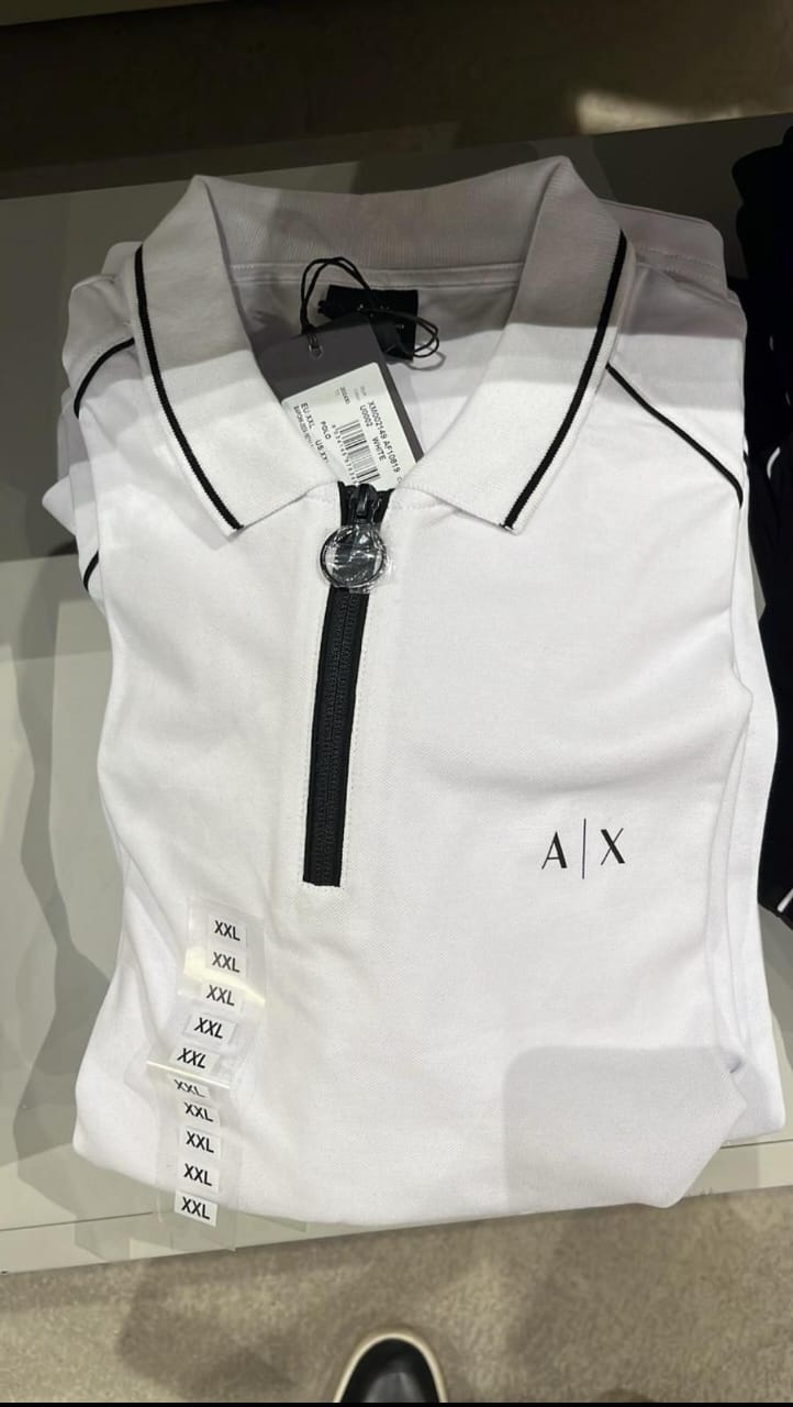 A|X Armani Exchange Men's Zipper Logo Polo Shirt White