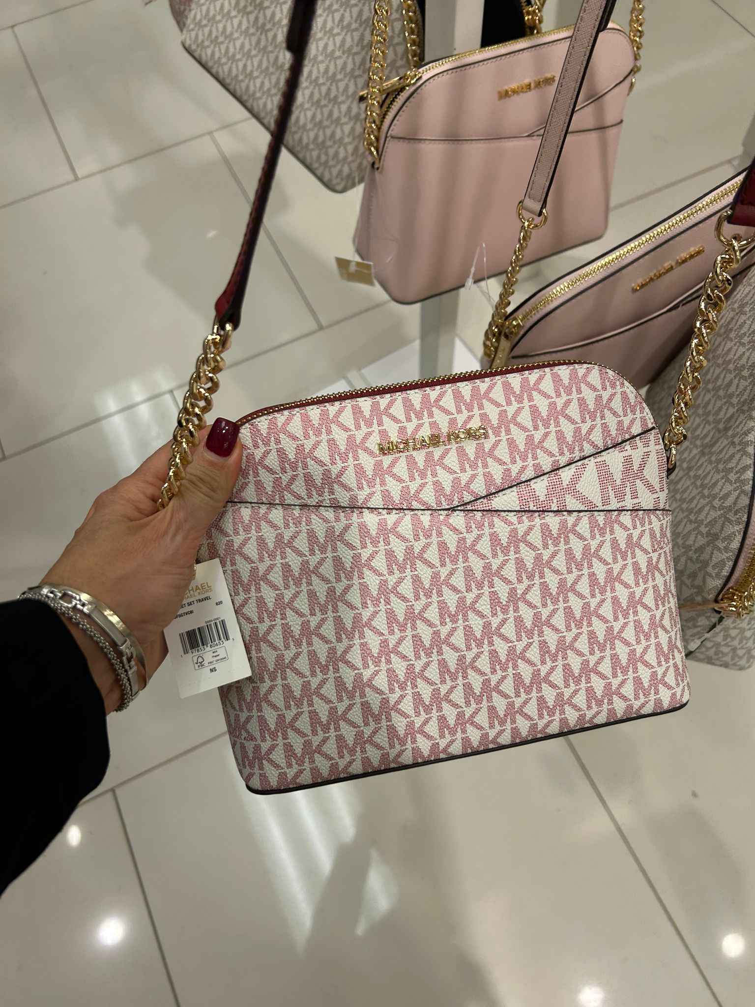 Women's Michael Kors Jet Set Travel Medium Logo Dome Crossbody Bag CHERRY MULTI