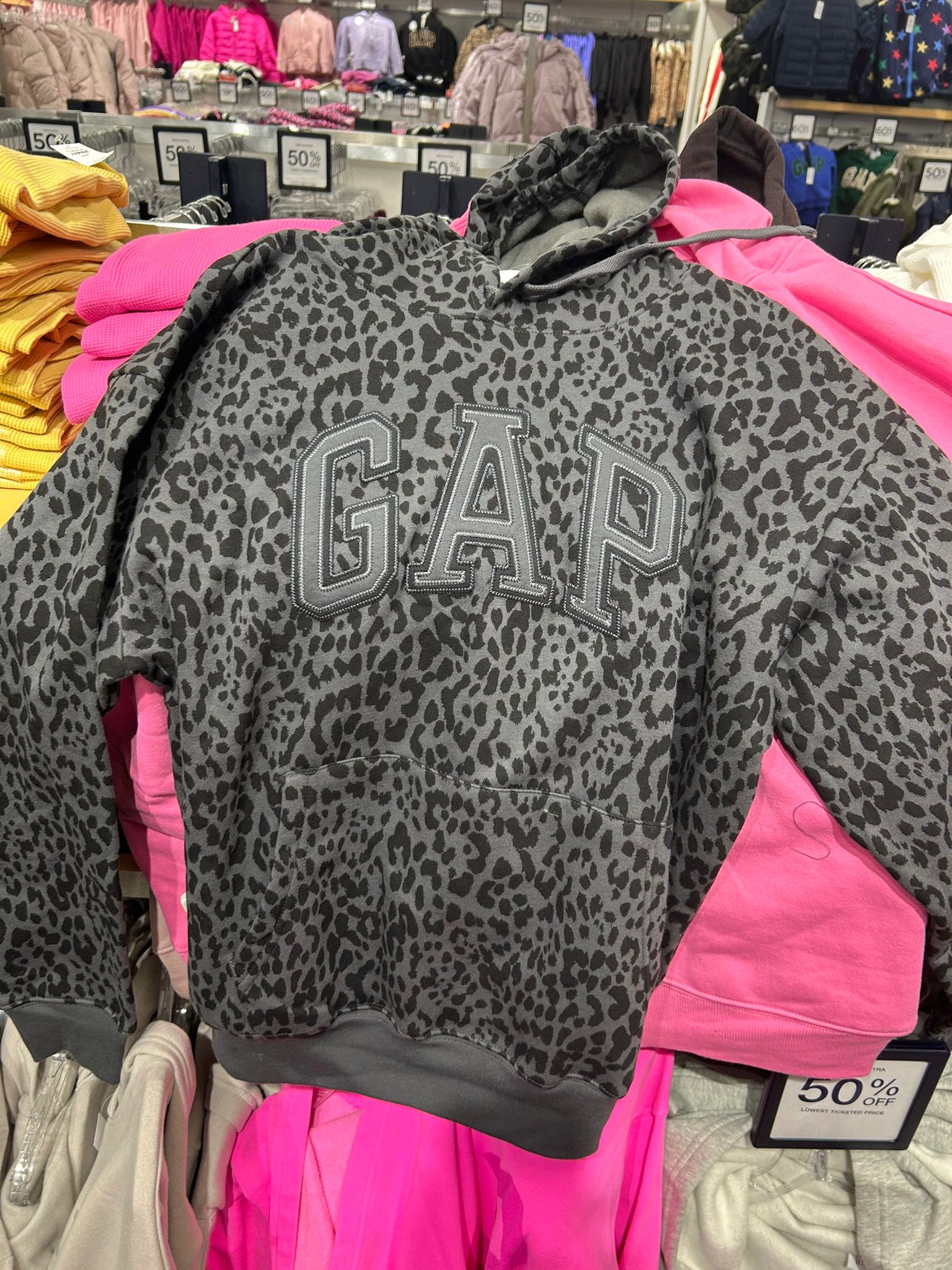 Womens' Gap Logo Hoodie Charcoal Leopard