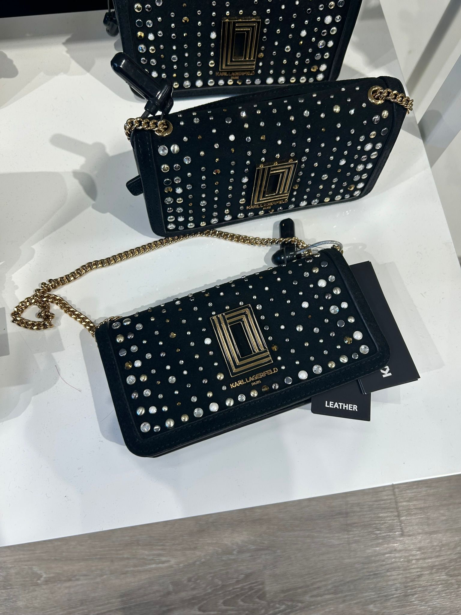Karl Lagerfeld Paris Womens' KOSETTE SHOULDER BAG WITH STUDS BLACK