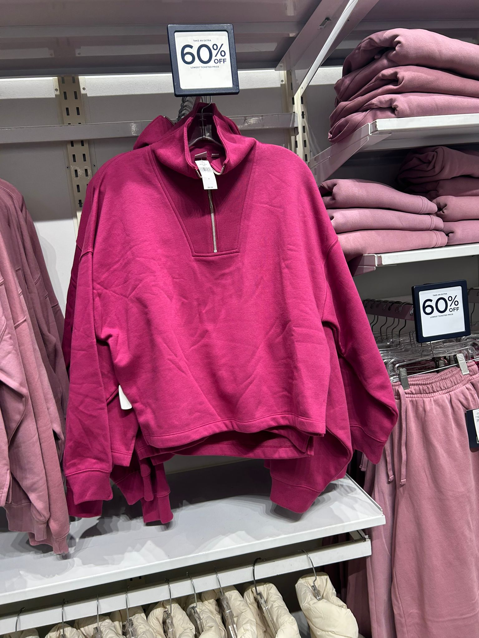 Womens' GAP Oversized Quarter-Zip Sweatshirt Cerise
