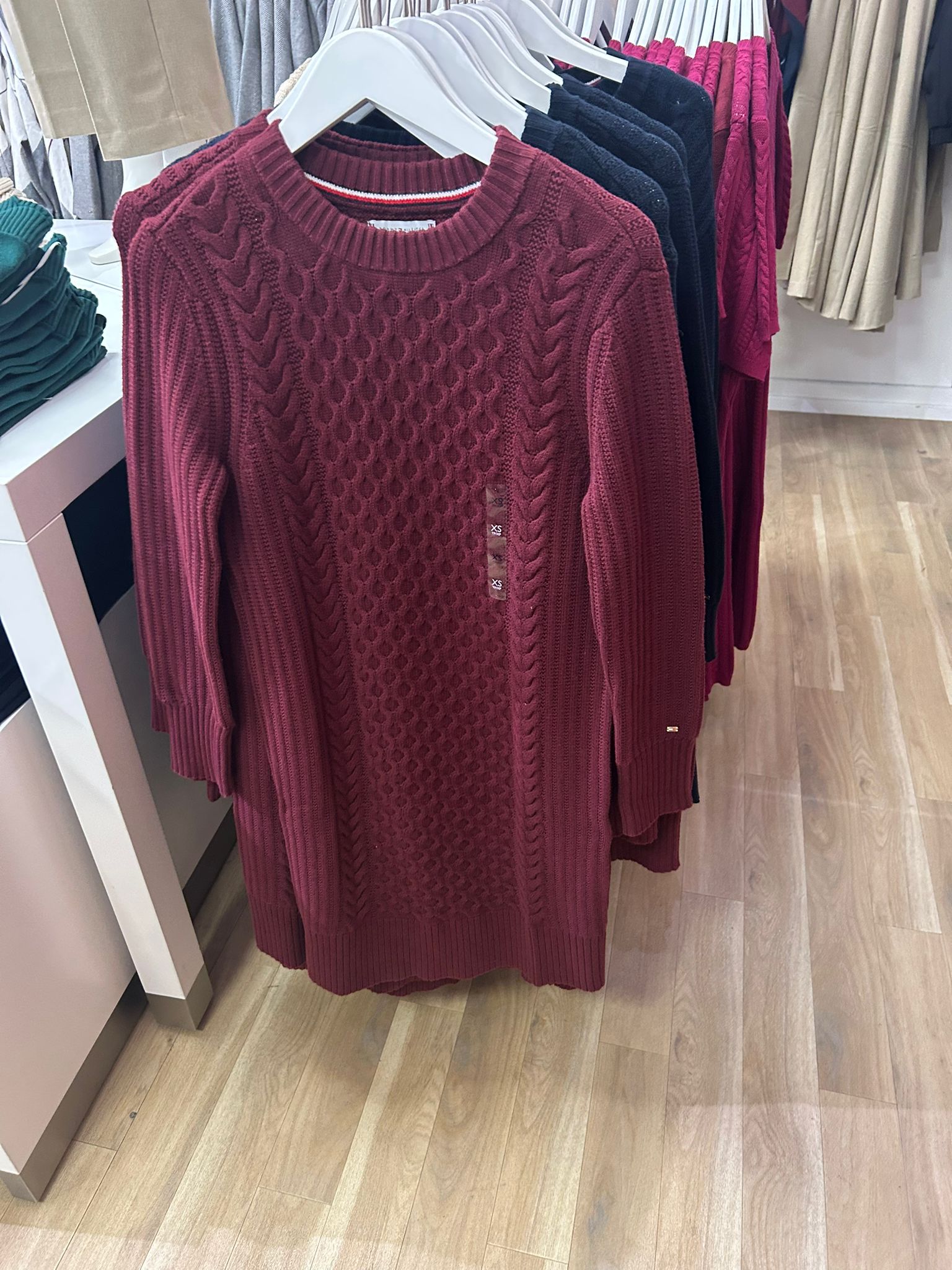 Womens' Tommy Cable Knit Sweater Dress Burgundy