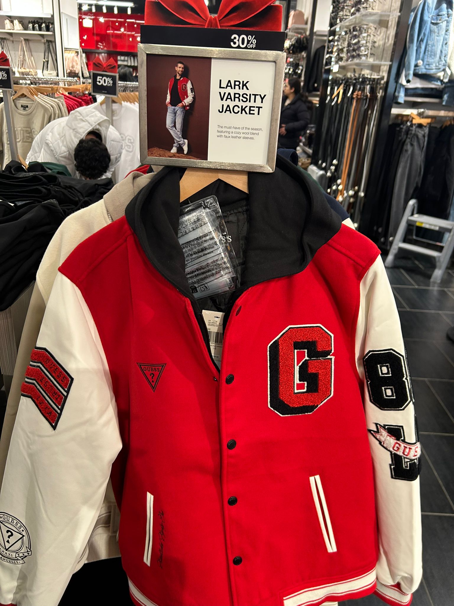 GUESS Mens' Lark Varsity Jacket Red