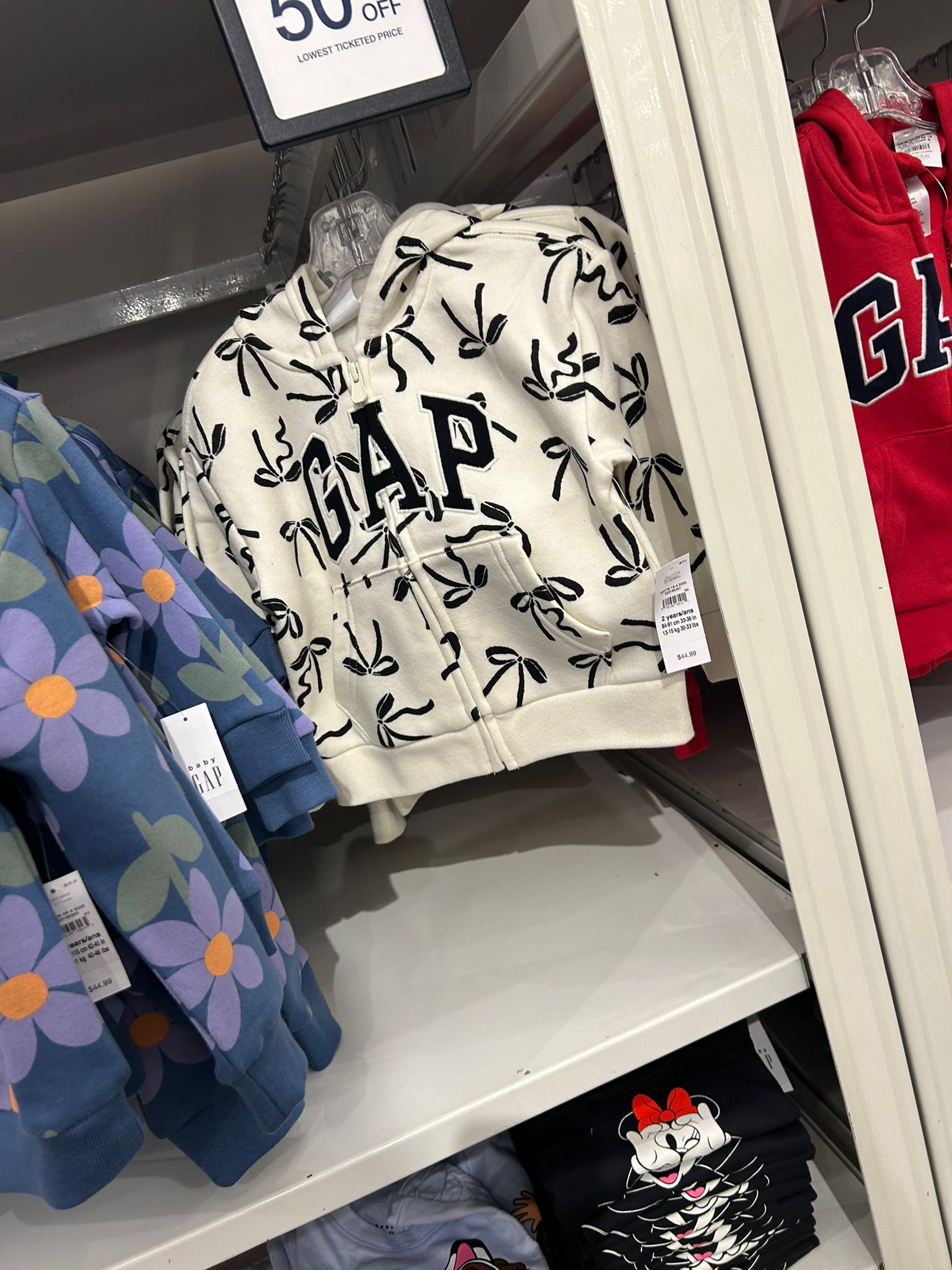 Gap BabyGirl Logo Zip Hoodie Bow Print Black And White