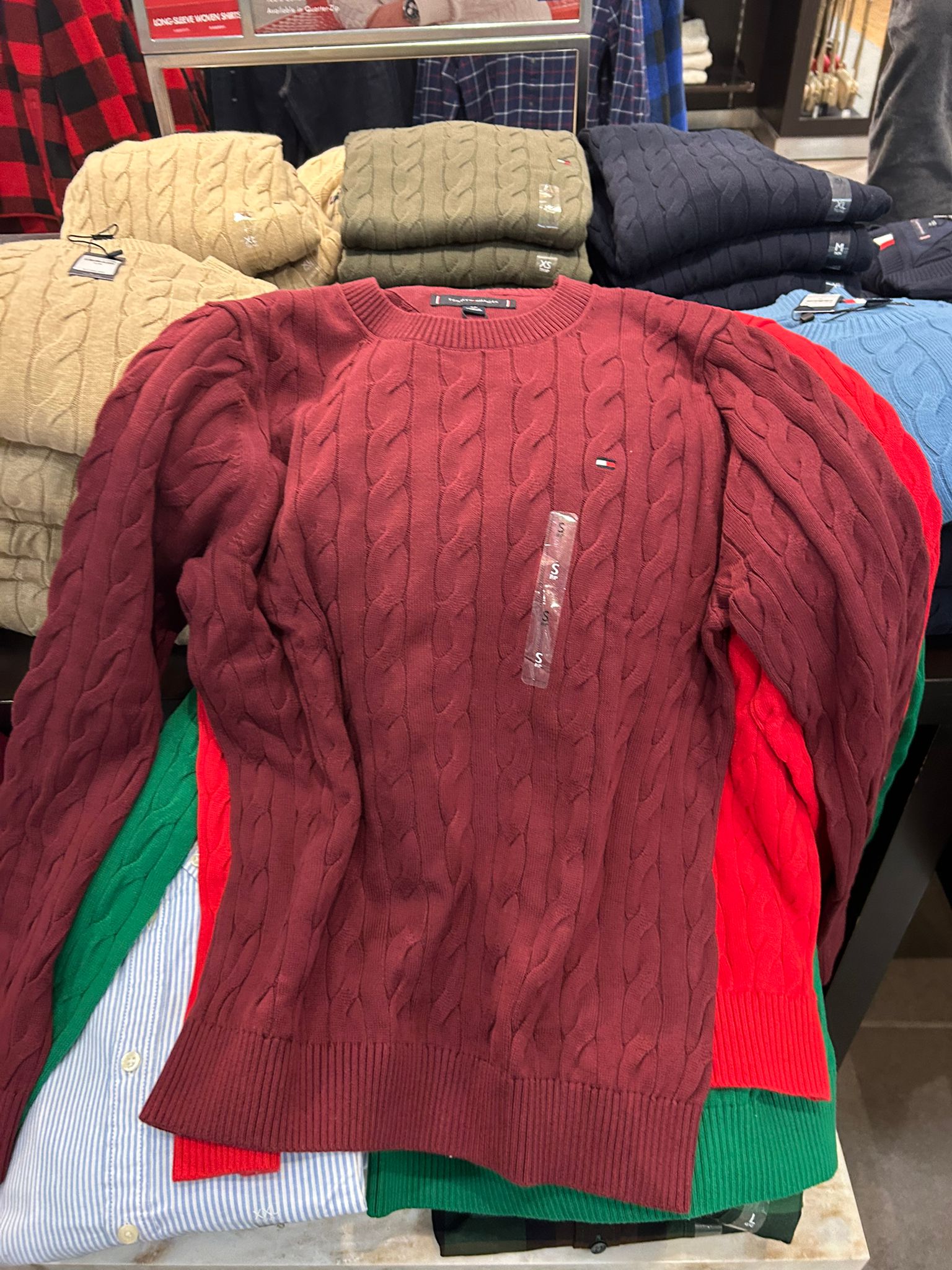 Tommy Hilfiger MENS' Cable Knit Crewneck Sweater Deep Rouge