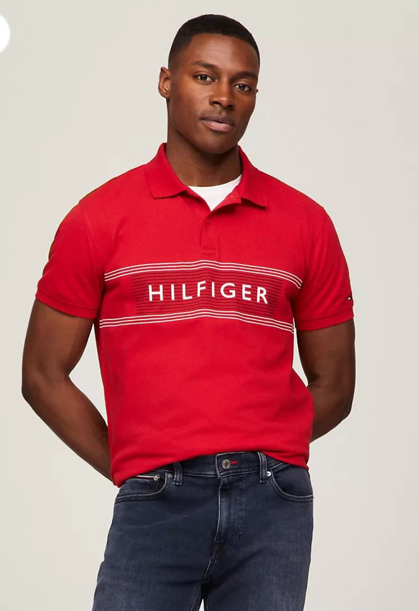 Tommy Hilfiger Regular Fit Hilfiger Chest Stripe Polo - Red