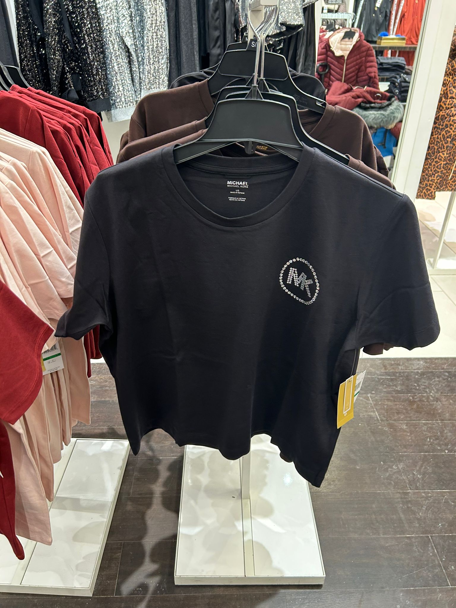 Women's Michael Kors Embellished Logo Organic Cotton T-Shirt BLACK