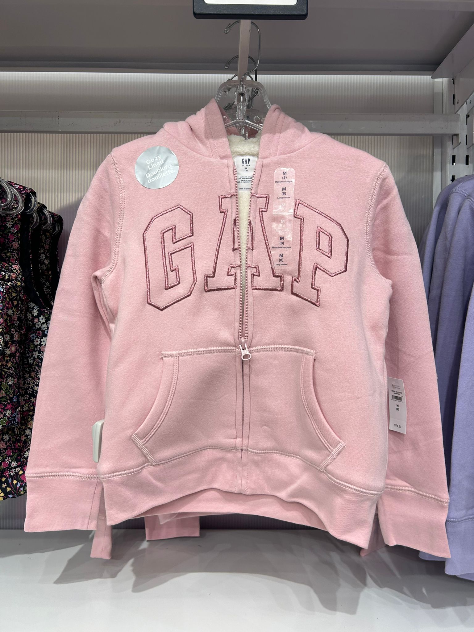 Girls Gap Pink Logo Sherpa-Lined Zip Up Hoodie