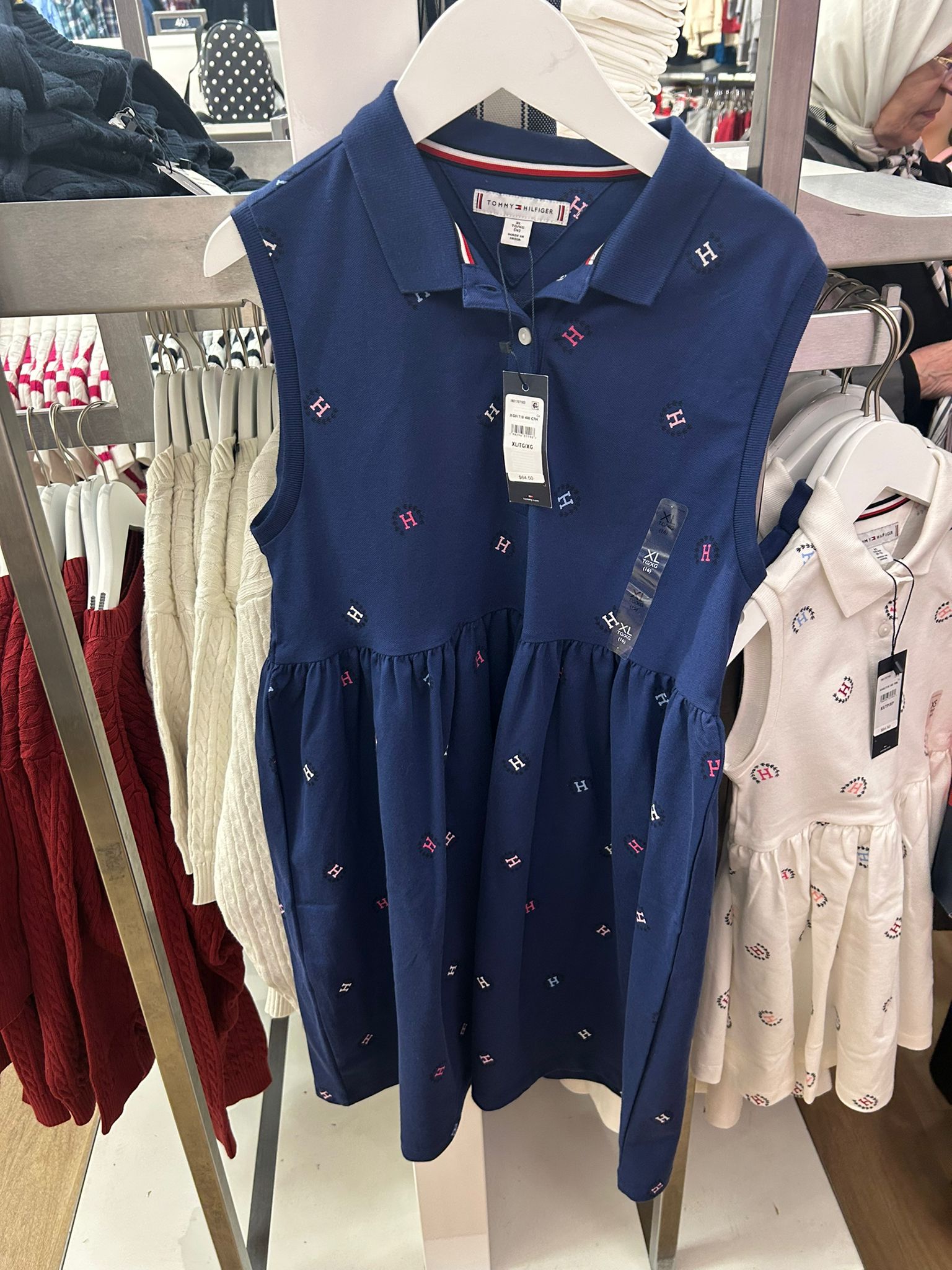 TOMMY Girls Sleeveless Allover Logo Polo Dress Blue