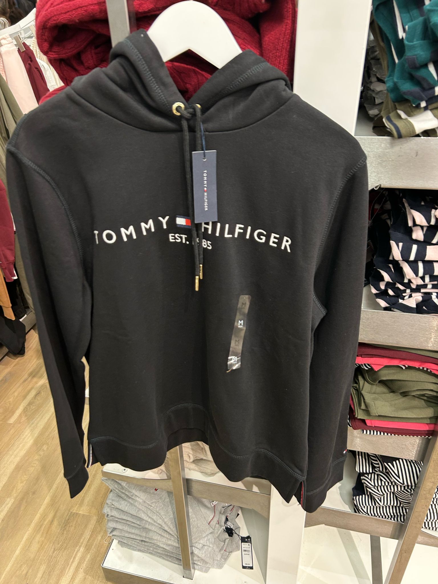 Womens' Embroidered Tommy Logo Hoodie-Black