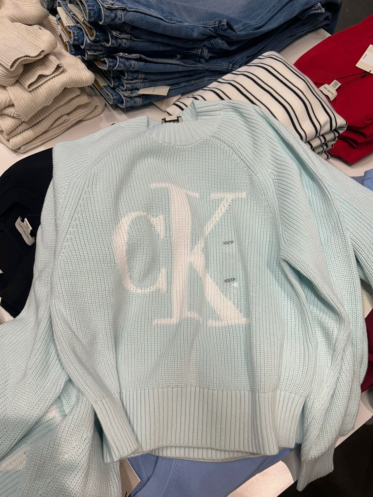 Womens' Calvin Klein Smooth Cotton Monogram Rib Classic Sweater