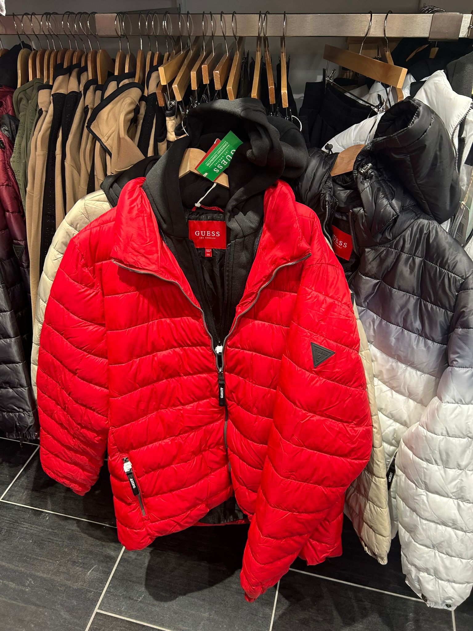 GUESS Mens' Harrison Hooded Quilted Jacket Red