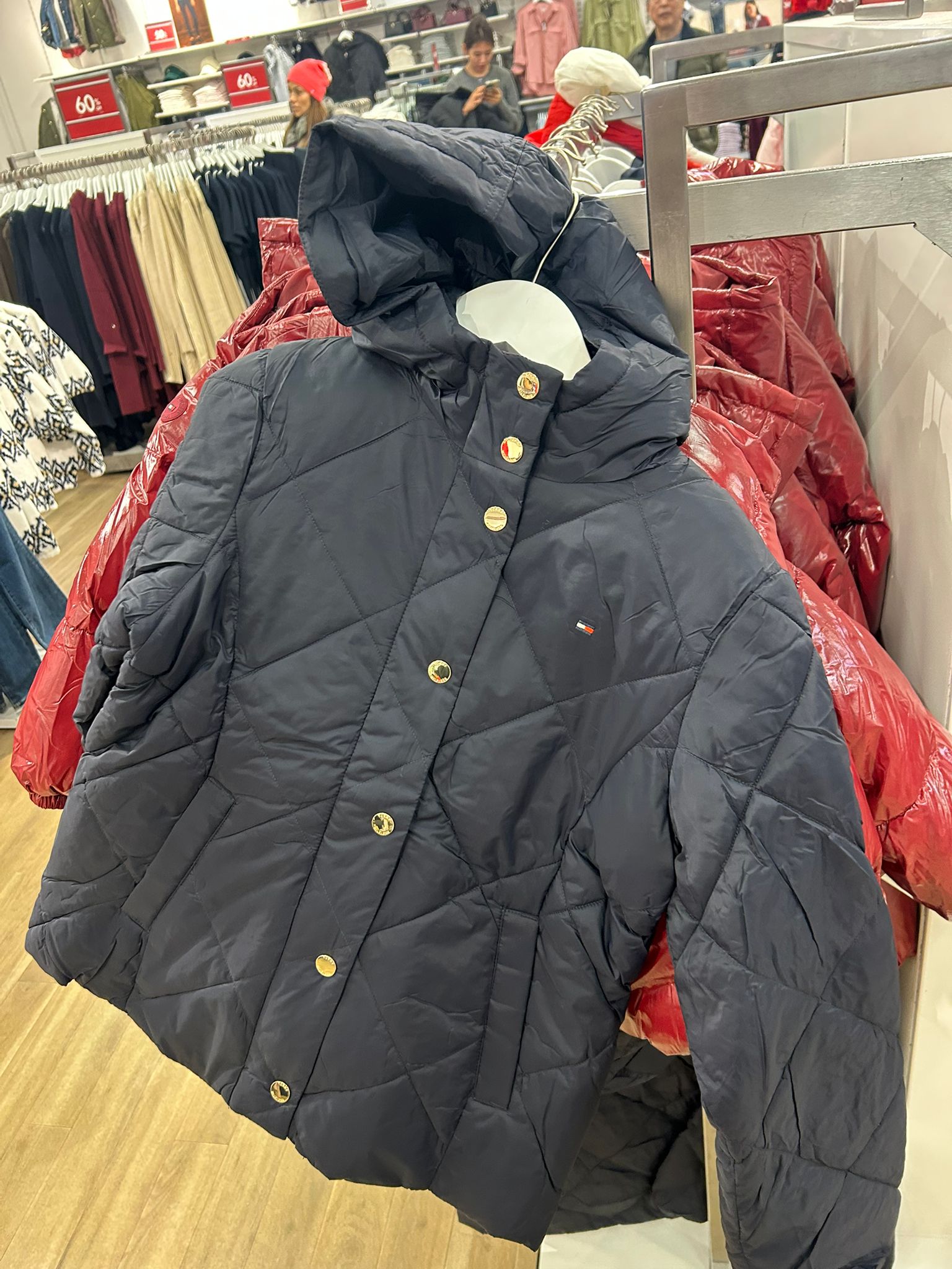TOMMY Girls  Quilted Hooded Puffer Jacket Navy Blue
