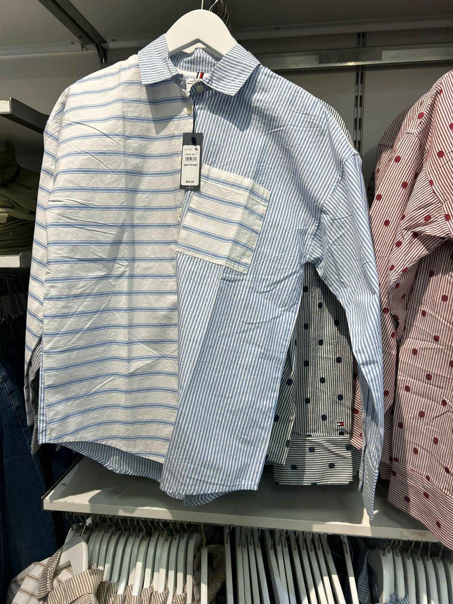 Tommy Womens' Relaxed Fit Mix Stripe Poplin Shirt /Cool Azure