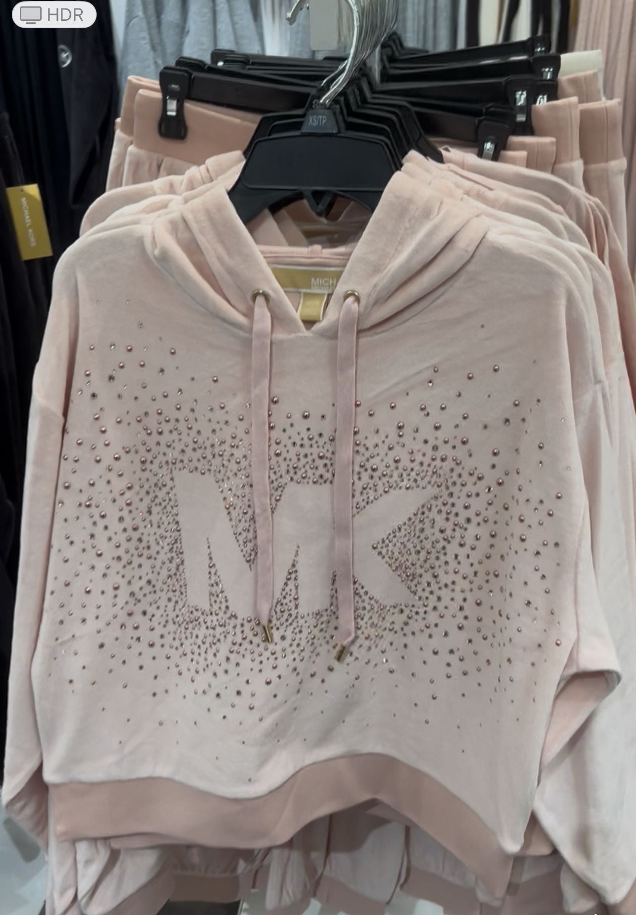 Michael Kors Womens' Embellished Logo Velour Hoodie BONE