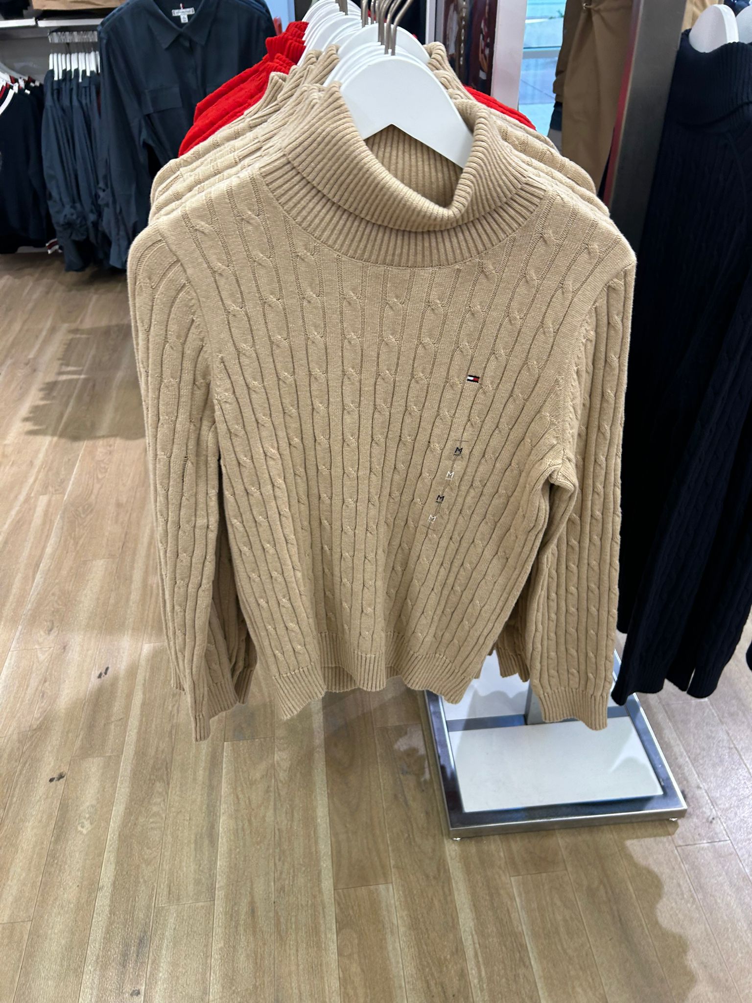 Womens' TOMMY Cable Knit Turtleneck Sweater Beige