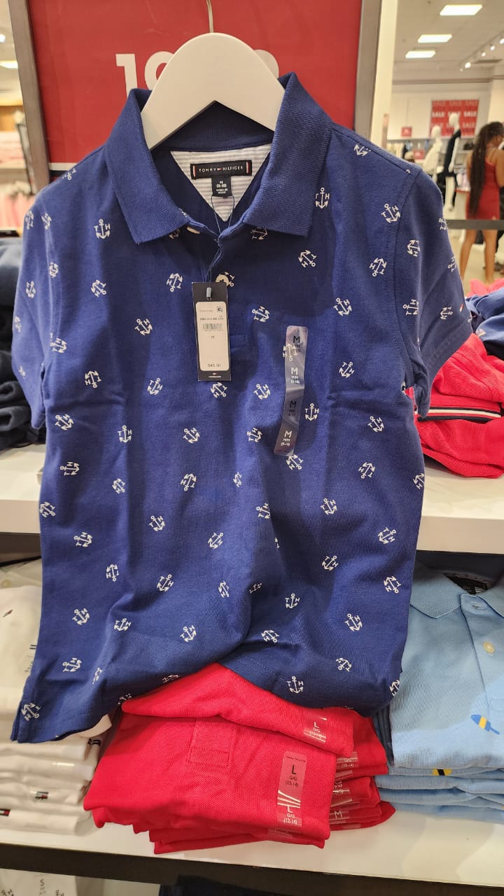 Tommy Boys' Allover Anchor Print Stretch Polo/Blue Ink