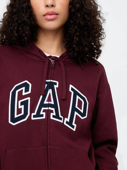 Womens' Relaxed Gap Logo Zip Hoodie Deep Ruby Red