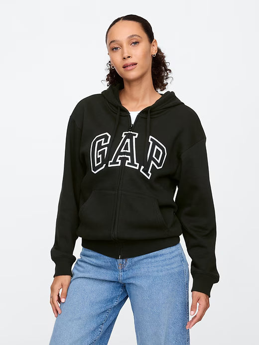 Womens' Relaxed Gap Logo Zip Hoodie BLACK