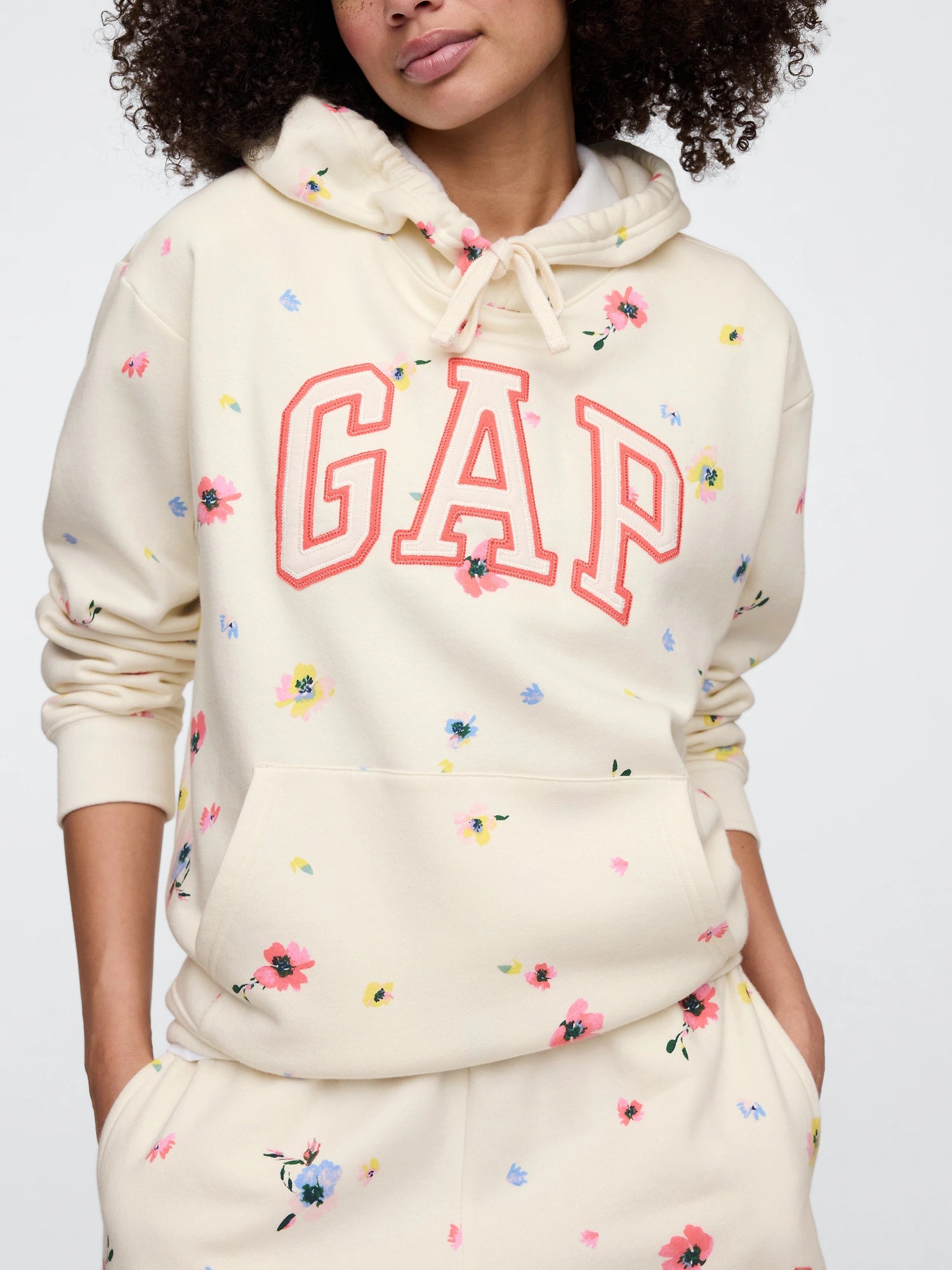 Women Gap Logo Hoodie/white ditsy floral