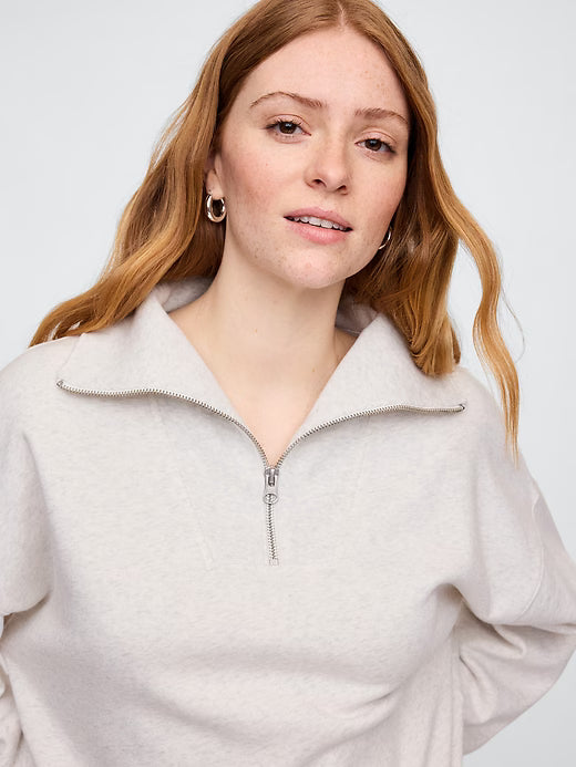 Womens' GAP Oversized Quarter-Zip Sweatshirt Pale Grey Heather