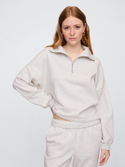Womens' GAP Oversized Quarter-Zip Sweatshirt Pale Grey Heather