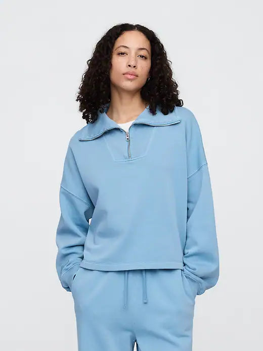 Womens' GAP Oversized Quarter-Zip Sweatshirt Blue Stone