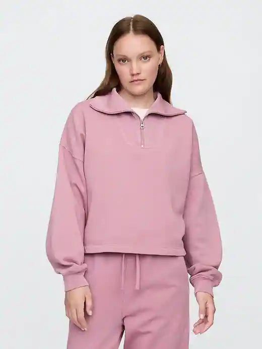 Womens' GAP Oversized Quarter-Zip Sweatshirt  Wispy Purple Mauve