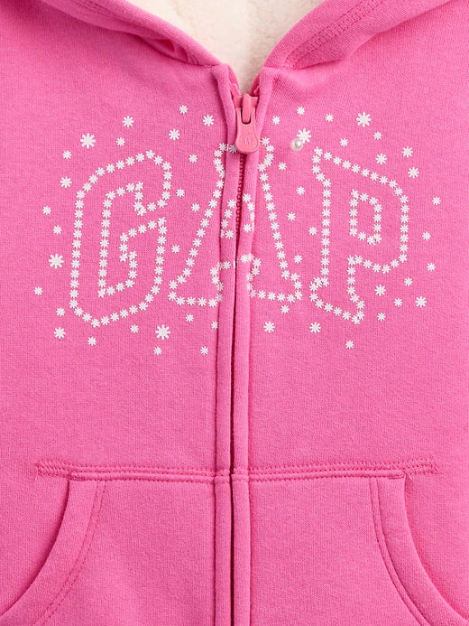 Gap BabyGirl Sherpa Logo Hoodie  Pink Azalea