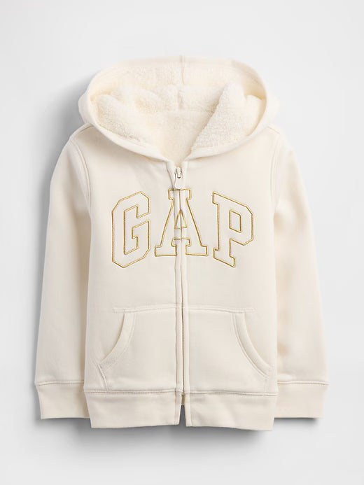 Gap BabyGirl Sherpa Logo Hoodie Ivory Cream Frost