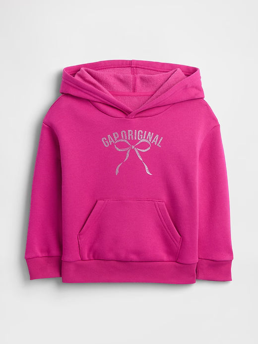 Gap BabyGirl × Disney Relaxed Logo Hoodie Bright Fuchsia Pink Bow