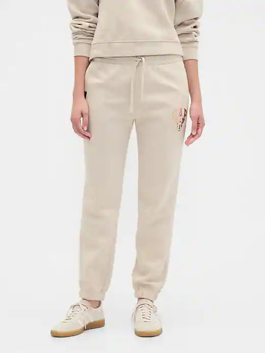 Womens' Gap × Disney Minnie Mouse Logo Joggers Disney Family Bedrock Beige