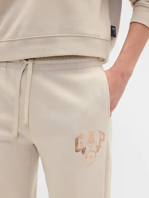 Womens' Gap × Disney Minnie Mouse Logo Joggers Disney Family Bedrock Beige