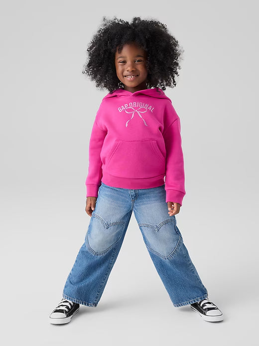 Gap BabyGirl × Disney Relaxed Logo Hoodie Bright Fuchsia Pink Bow