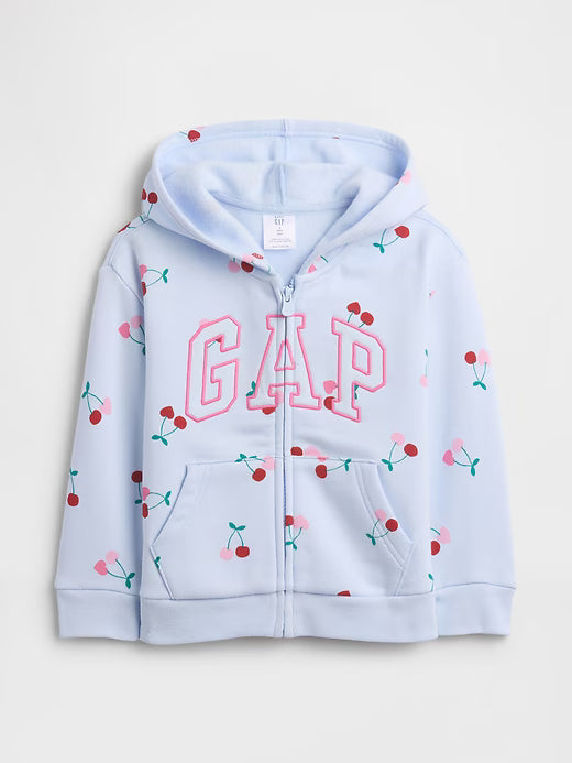 Gap BabyGirl Logo Zip Hoodie Bow Print Serene Blue