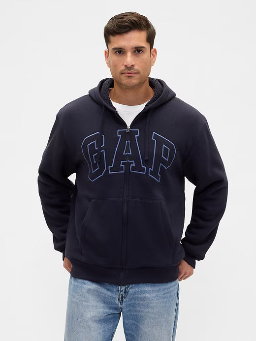 Gap Mens' Relaxed Gap Logo Sherpa-Lined Zip Hoodie  New Classic Navy
