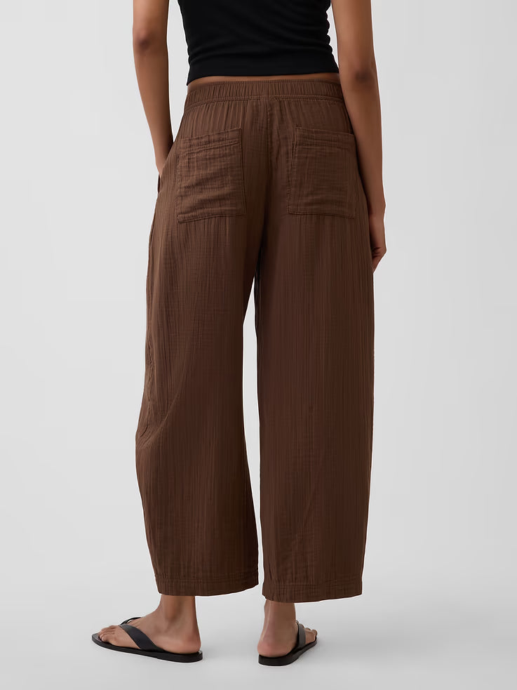 Gap Women's Cotton Gauze Easy Barrel Pants- Cool Brown