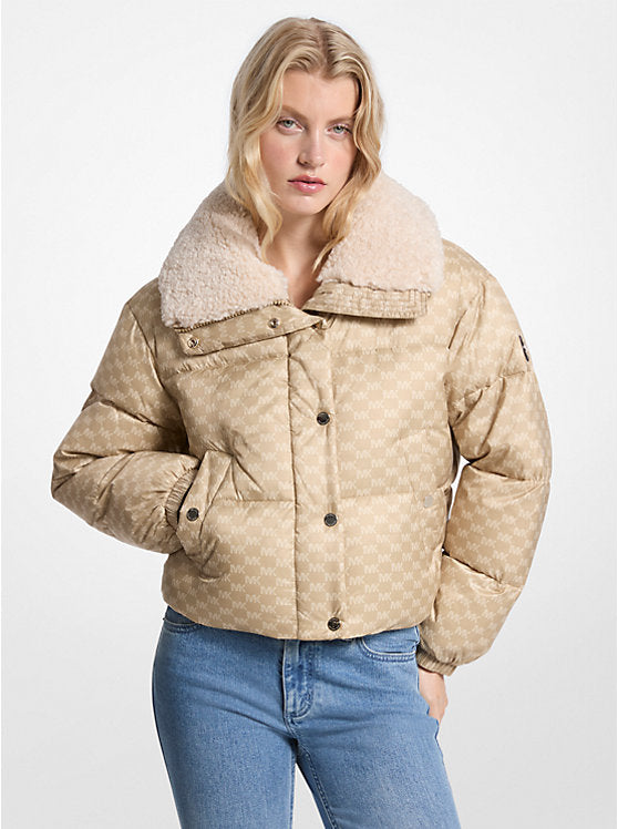 Michael Kors WOMENS' Logo Print and Sherpa Puffer Jacket KHAKI