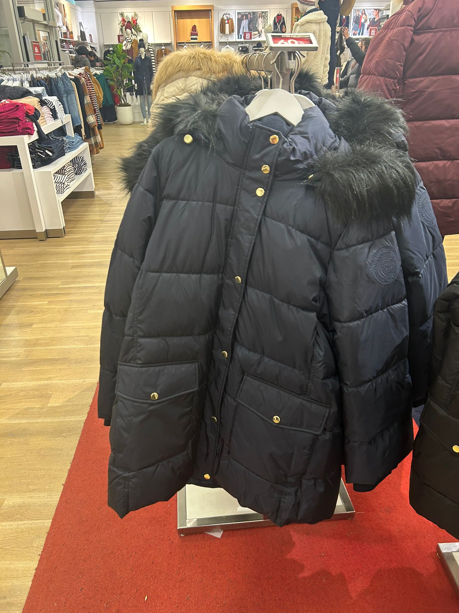 TOMMY WOMENS' Hooded Puffer Coat Navy Blue