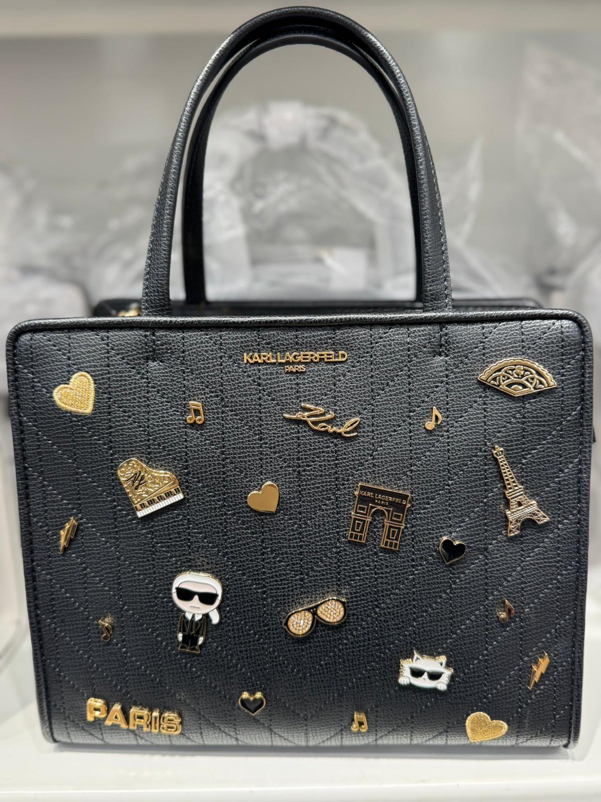 Karl Lagerfeld Paris Womens' MAYBELLE SATCHEL WITH PINS black