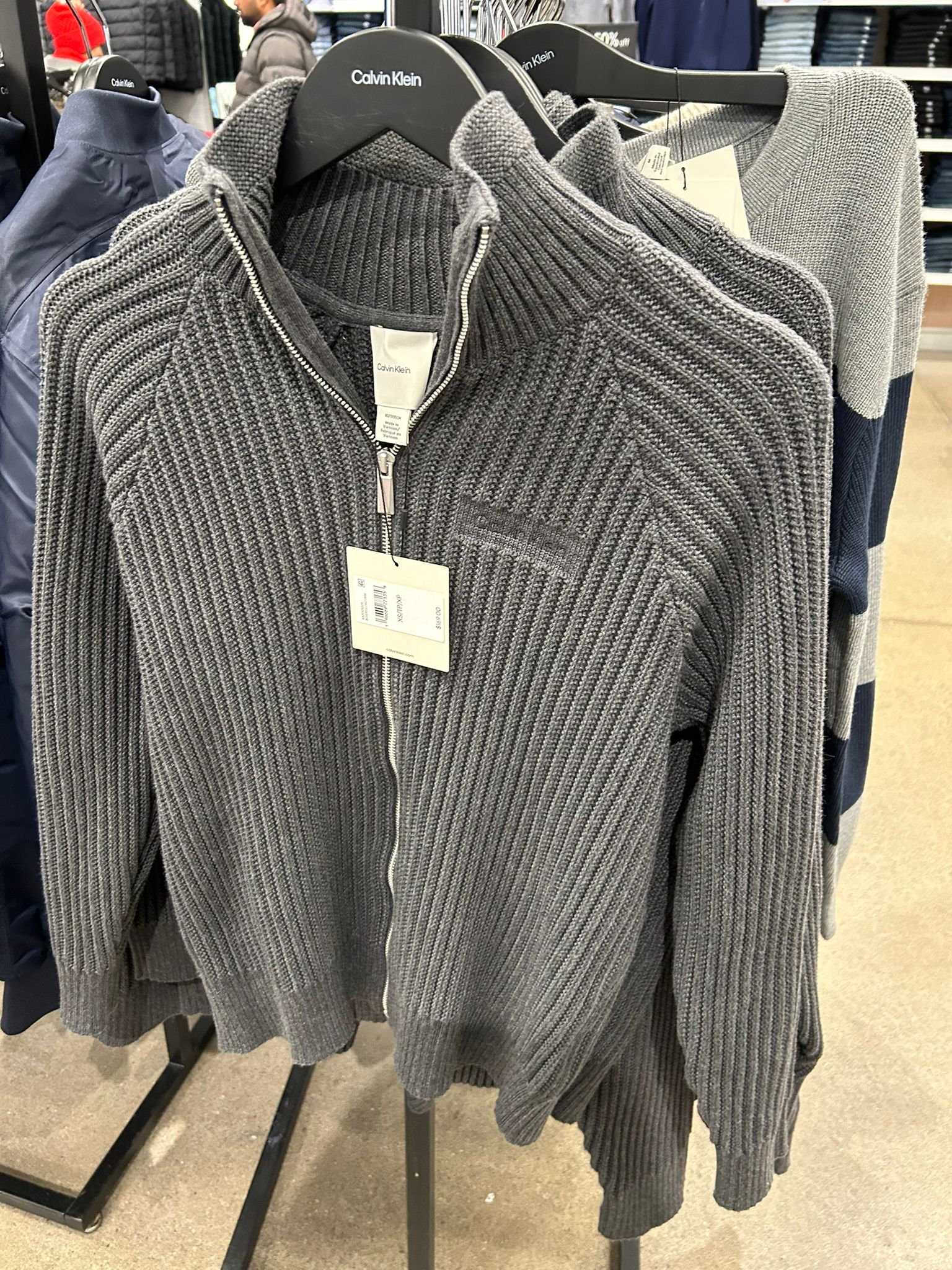 Calvin Klein MENS' Ribbed Zip Jumper Grey