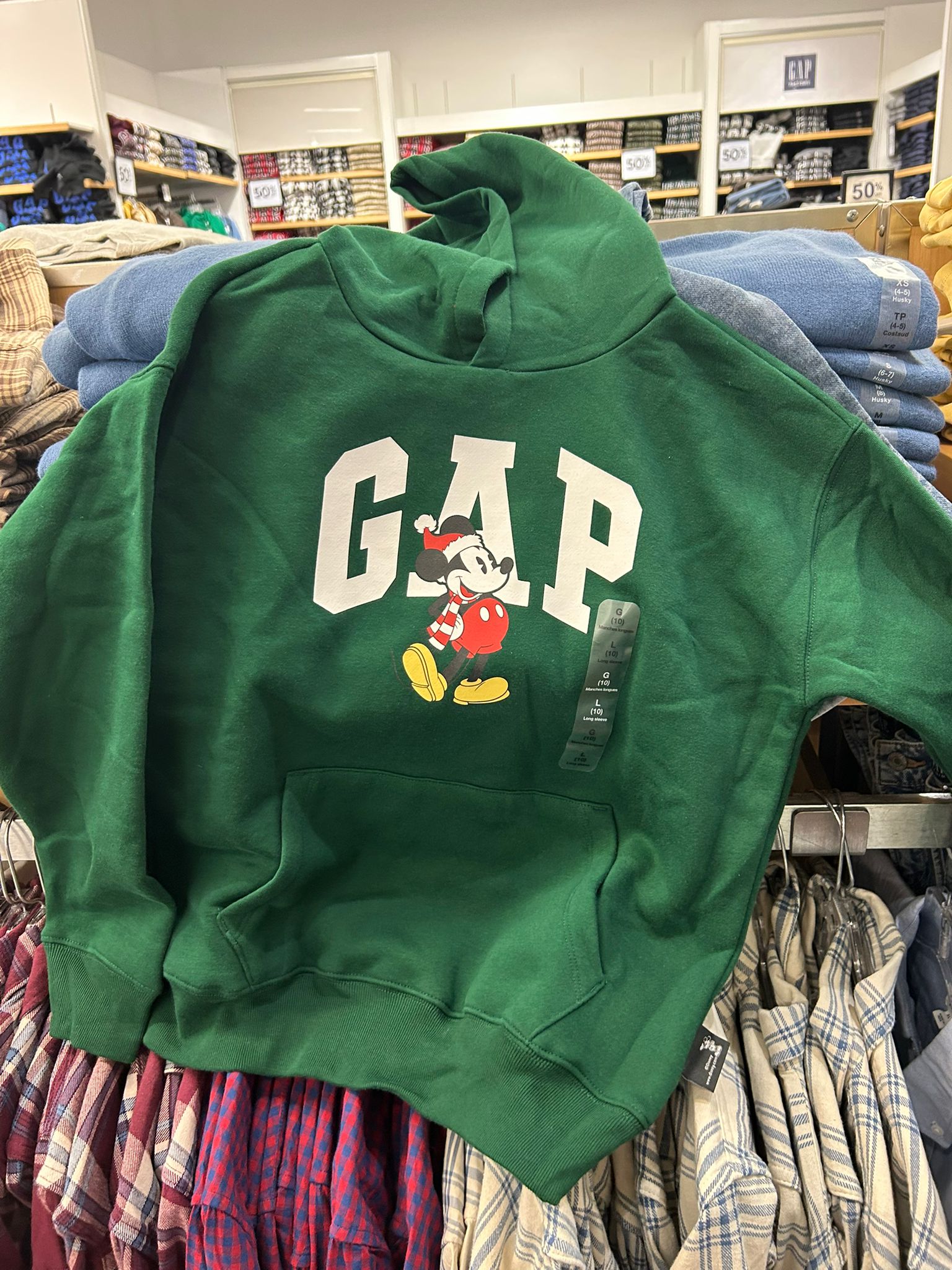 GapKids × Disney Mickey Mouse Relaxed Logo Hoodie Disney Family Evergreen Santa