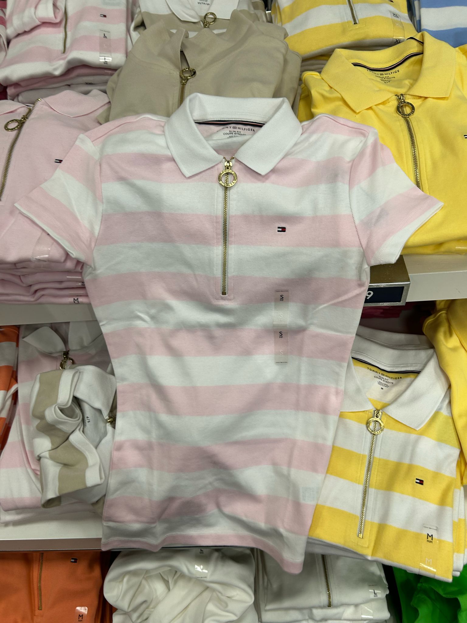 Tommy Womens' Slim Fit Rugby Stripe Zip Polo/Light Pink Stripe
