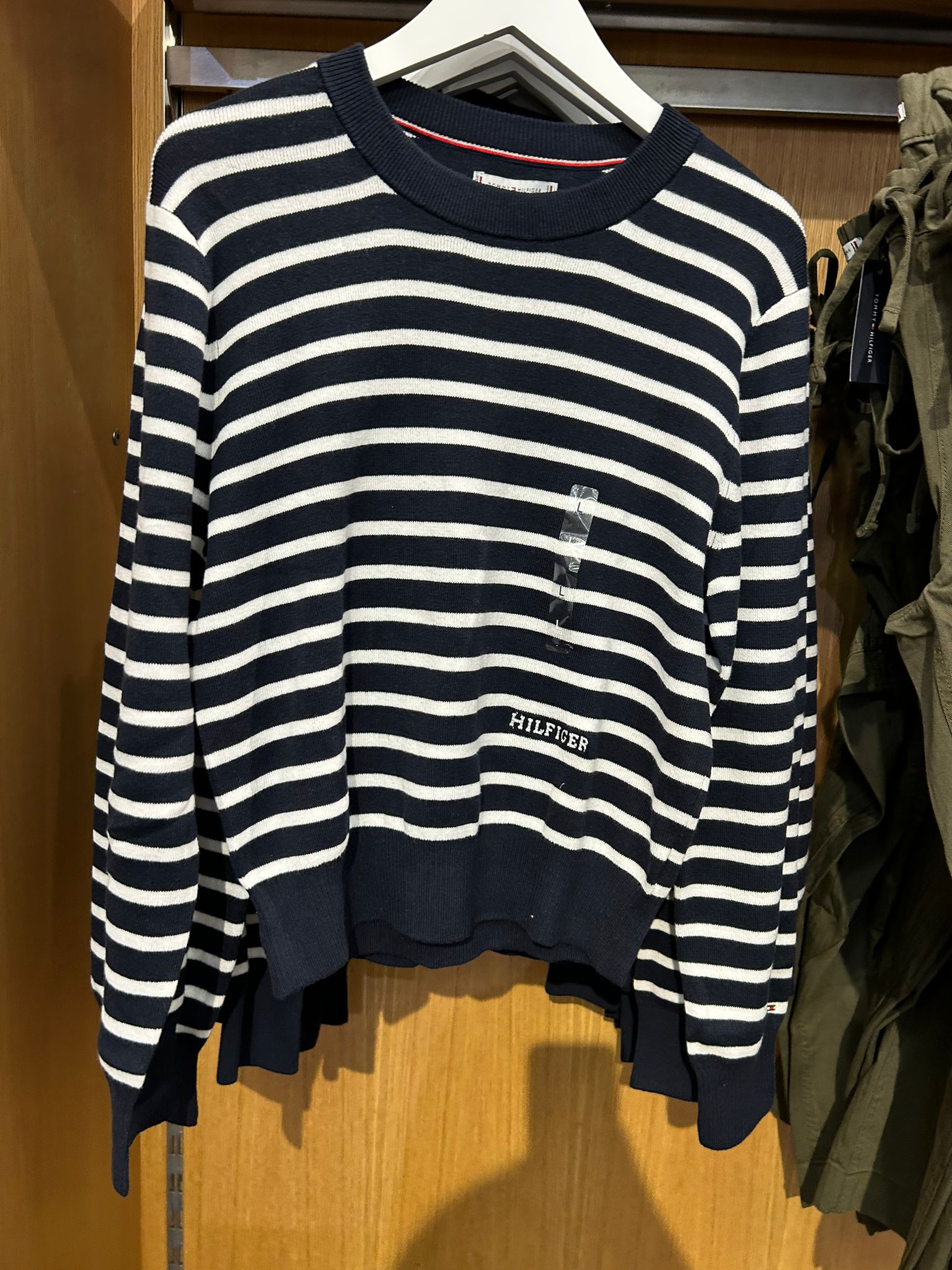 Womens' Tommy Mini-Stripe Crewneck Sweater Navy Blue