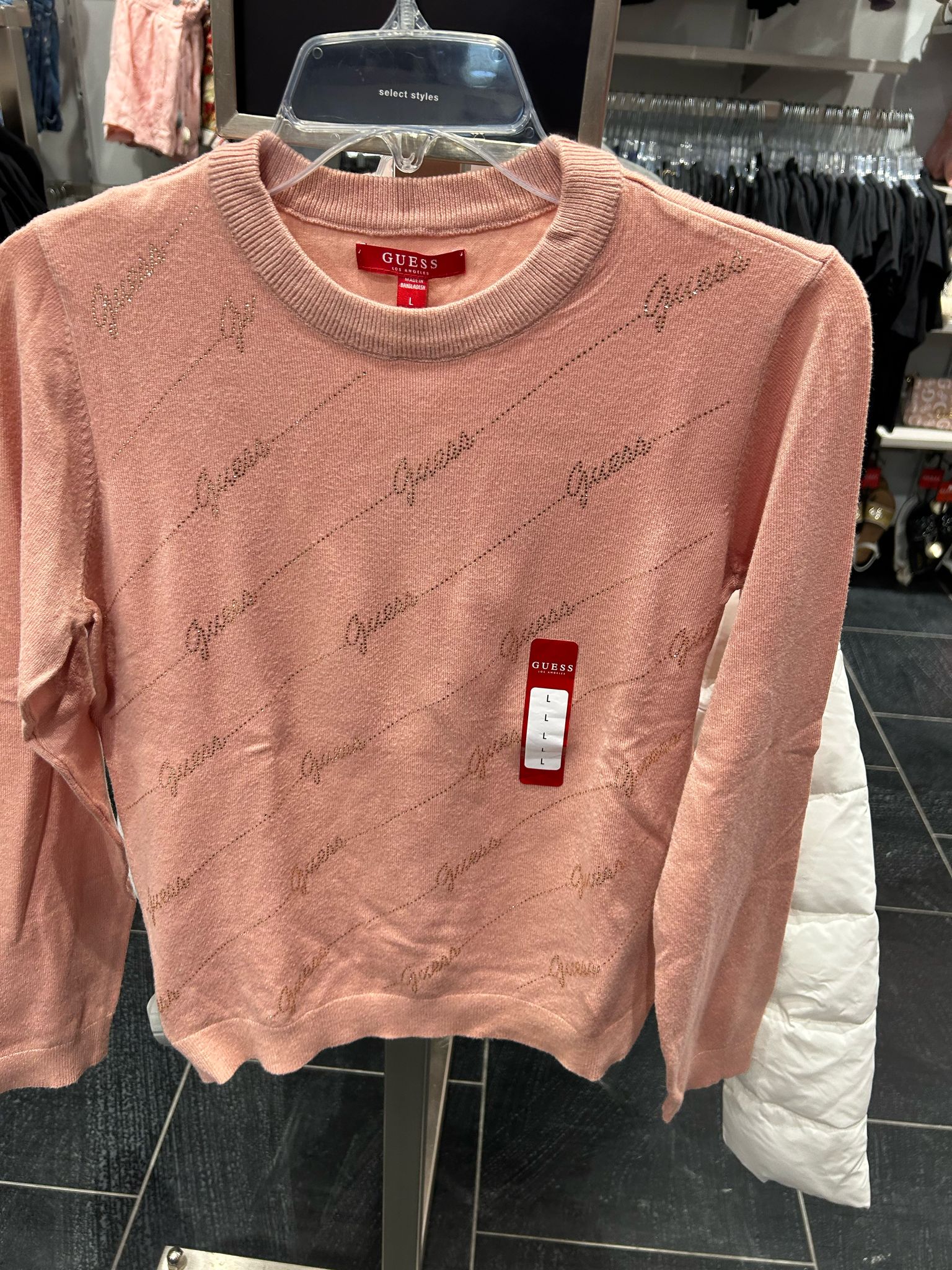 GUESS Womens' Peggy Rhinestone Logo Sweater/ PINK