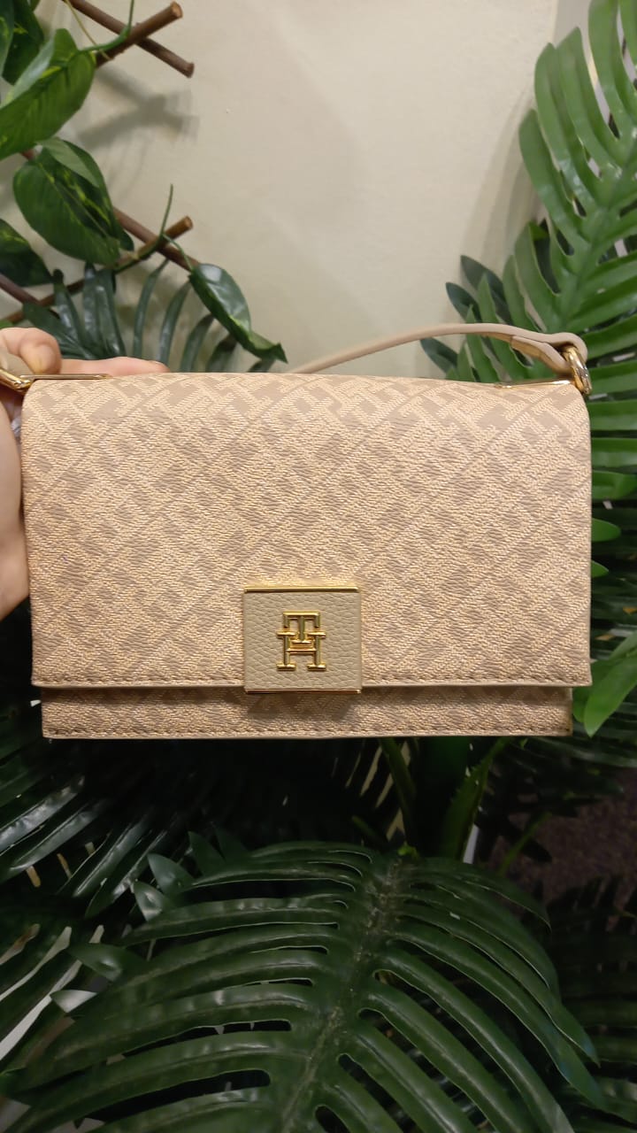Tommy Hilfiger Womens' Logo Beige Pu Sling Bag