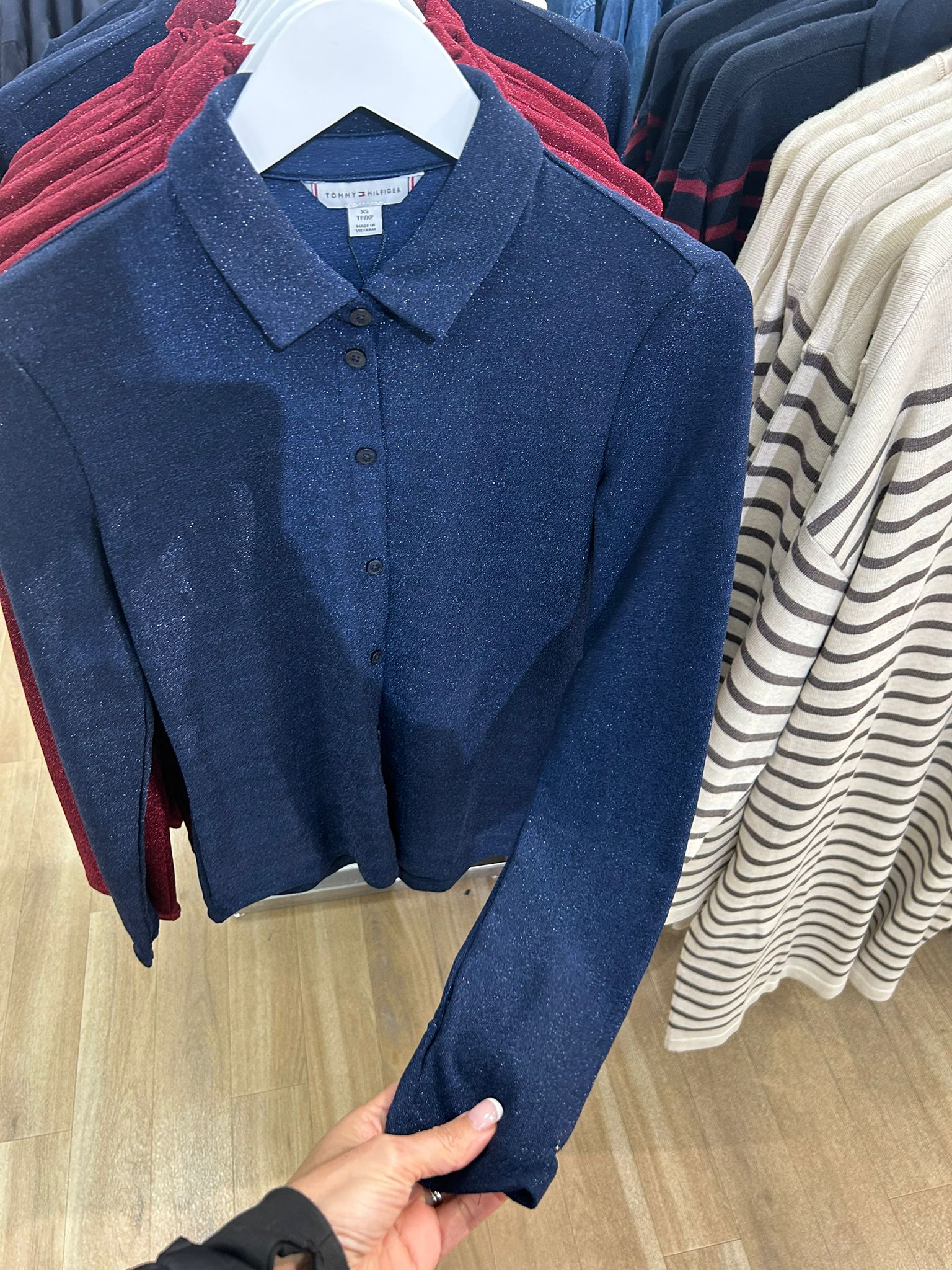 Womens' Tommy Shimmer Jersey Knit Top Carbon Navy