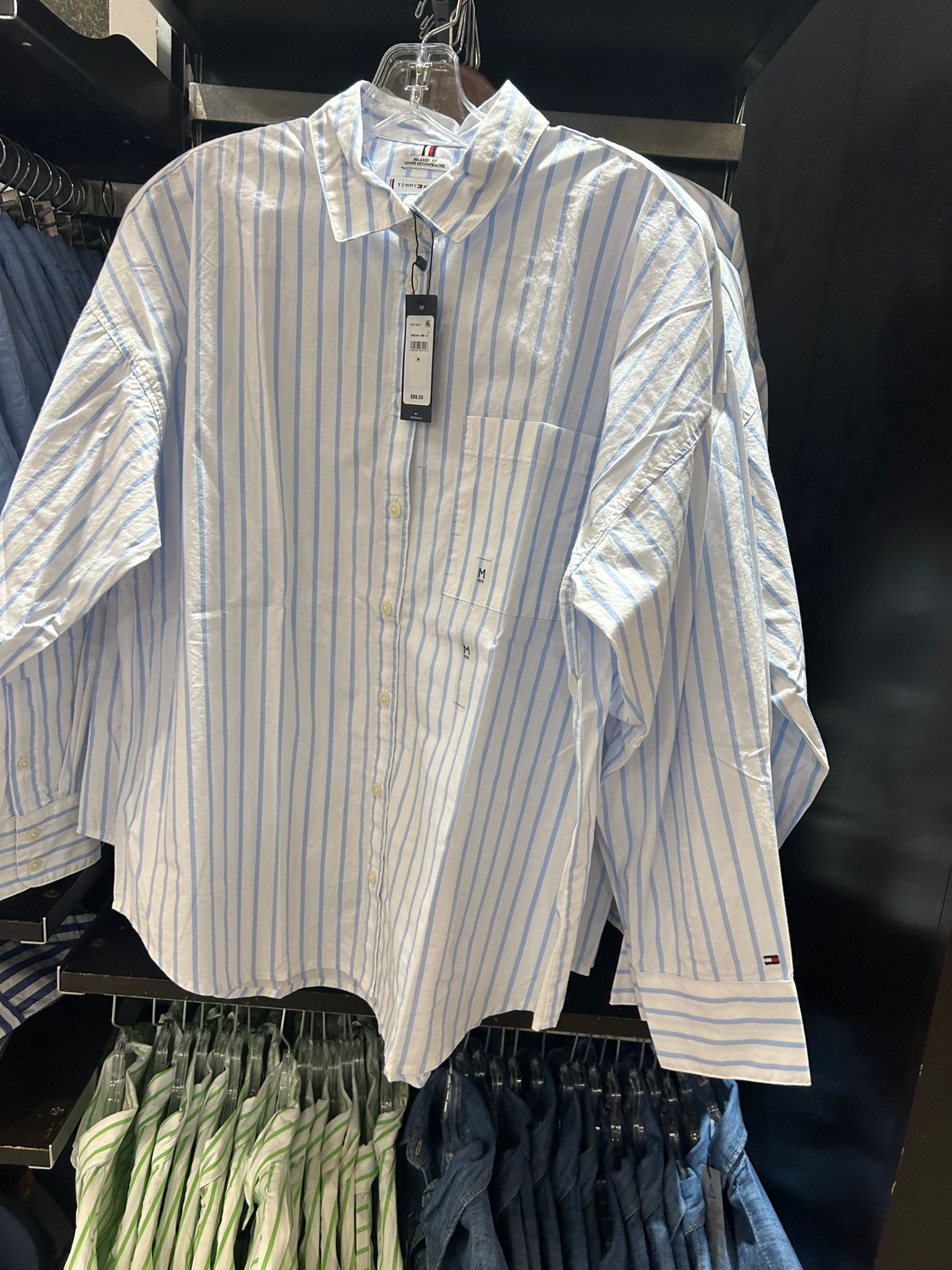 TOMMY WOMENS' Relaxed Fit Stripe Shirt/ Vessel Blue Stripe