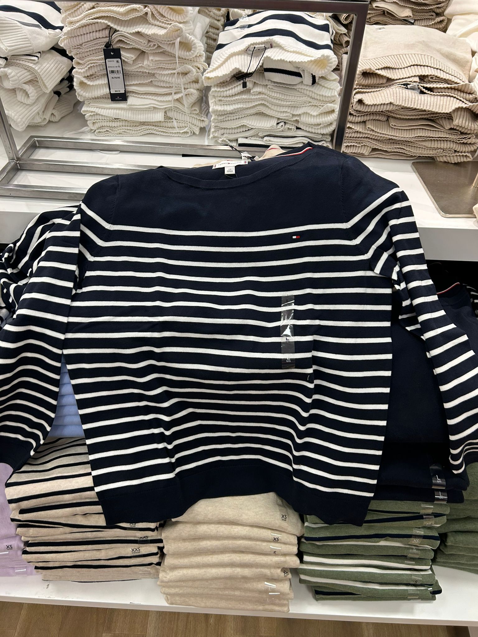 Womens' Tommy Stripe Boatneck Sweater Navy